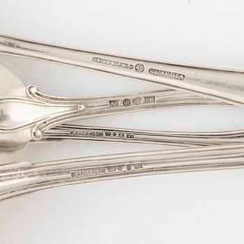 Besticksuppsättning med schatull, 126 delar, svenska importstämplar, K. Andersson, Göteborg, 1867 - 1933.