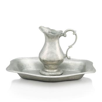 A Swedish late Gustavian pewter ewer and basin by Gudmund Lindqvist (Stockholm 1807-1815) 1810.