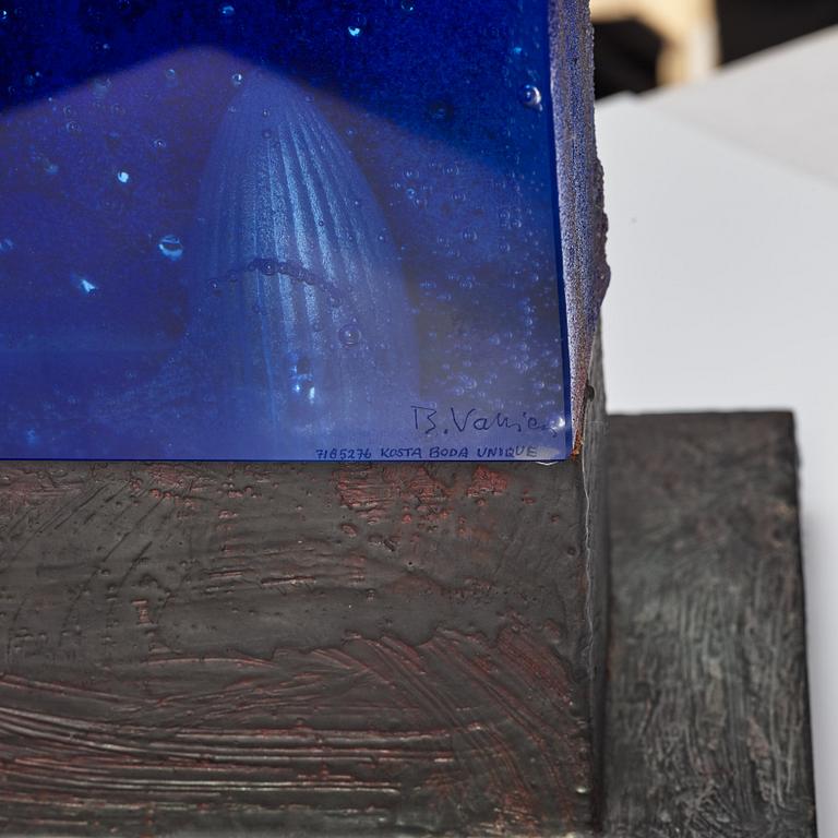 Bertil Vallien, a unique sand cast blue glass sculpture, Kosa Boda, Sweden.