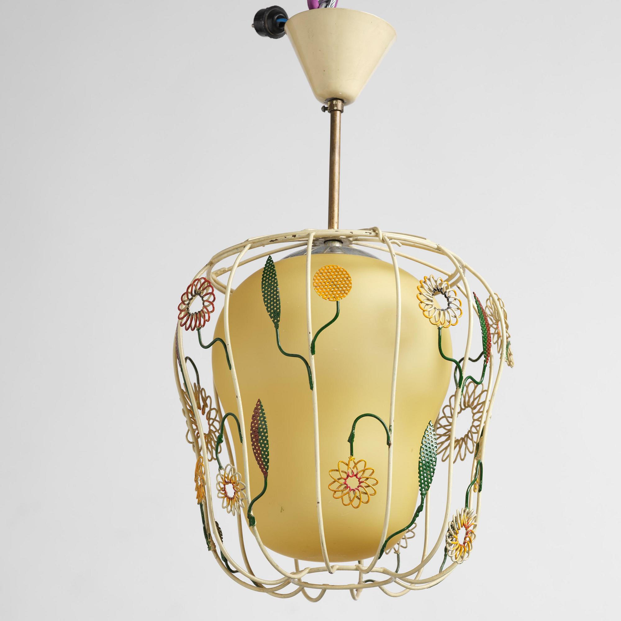 Ulla & Gunnar Eklöf, attributed to, a pair of Swedish Modern ceiling lamps, Corona Belysningskultur, Stockholm, 1940s.