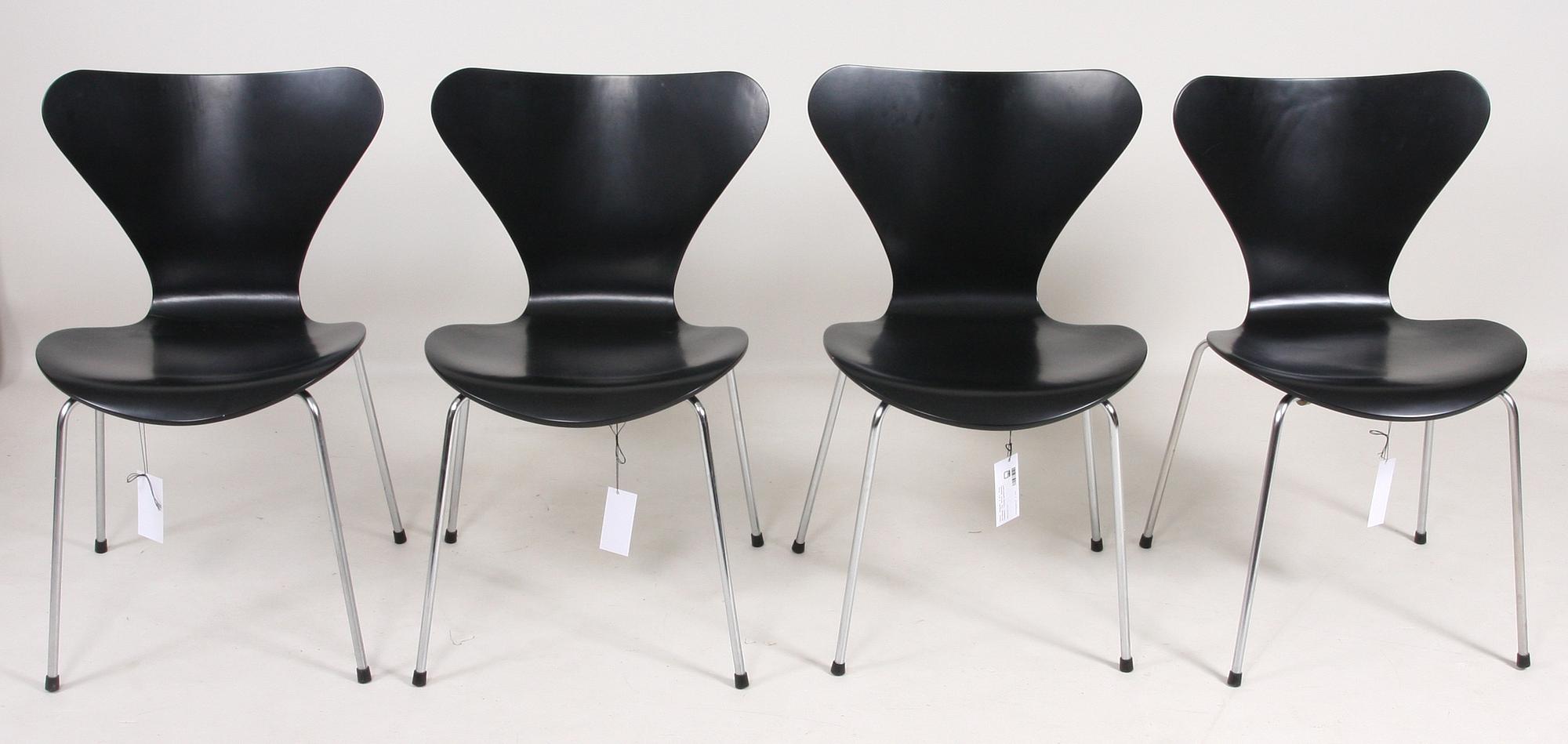 STOLAR, 4 st. Arne Jacobsen för Fritz Hansen, Danmark. "Sjuan-modellen".
