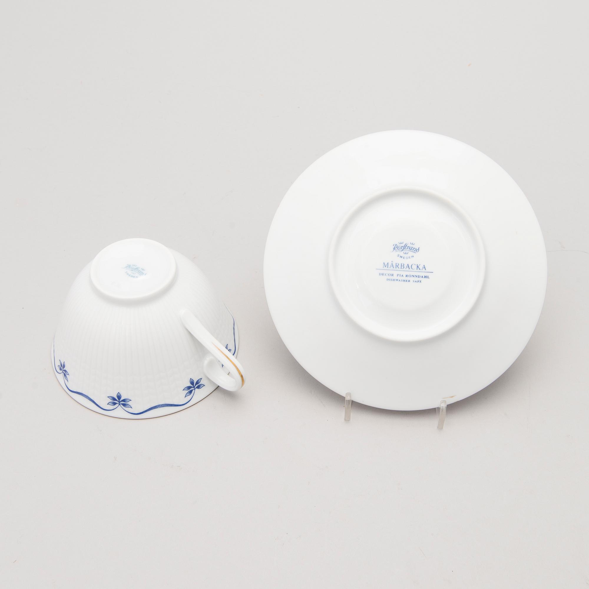 A 'Mårbacka' set of dinnerware and teacups, circa 32 pieces, Rörstrand Sweden, latter half of the 20th Century.