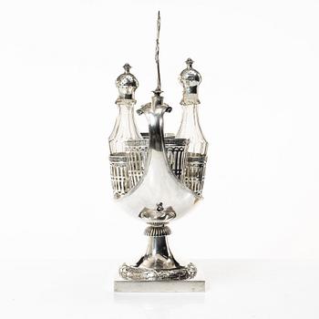 A Swedish late Gustavian silver and glass cruet-set, mark of Pehr Zethelius, Stockholm 1798.