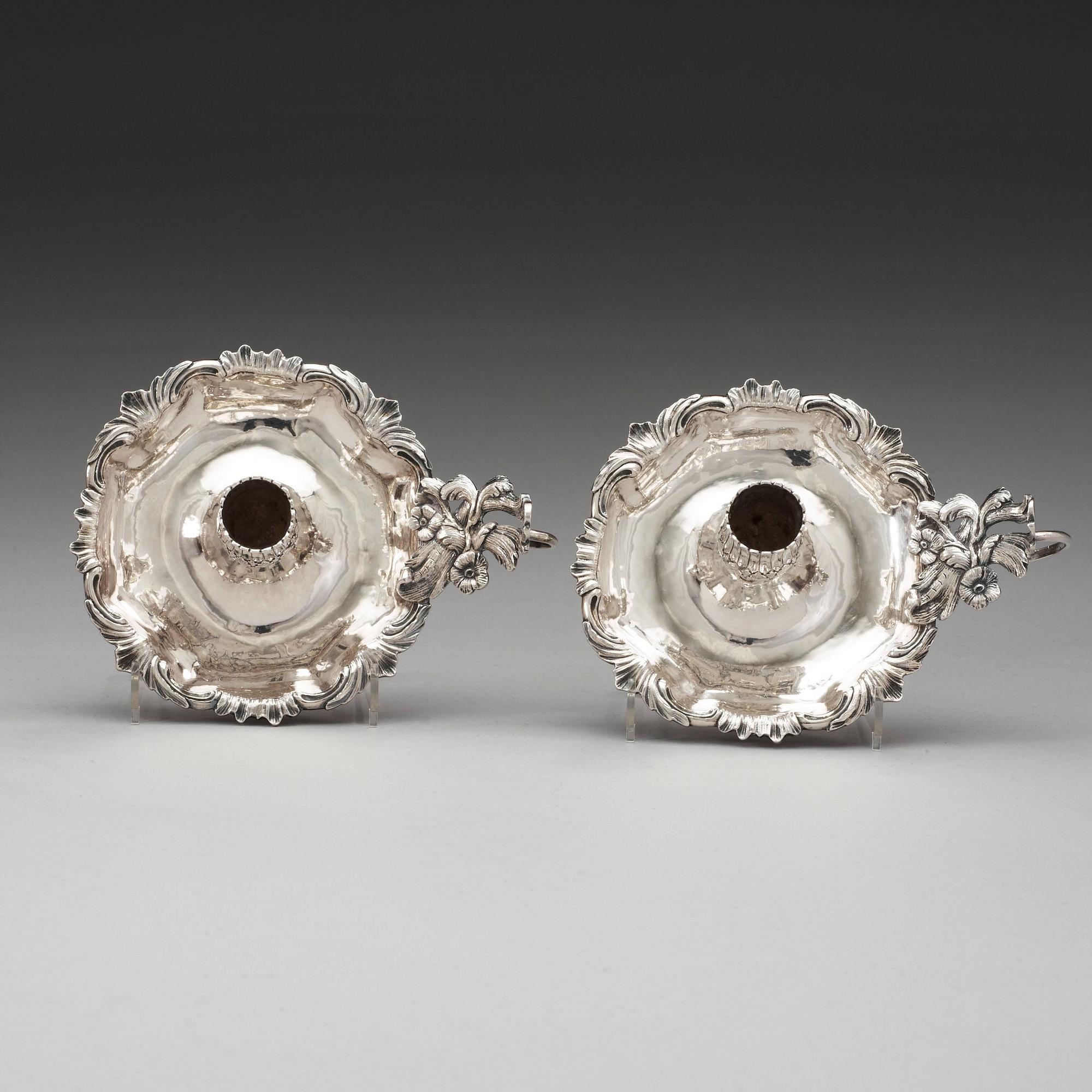A pair of Swedish 18th century silver chamber-candlesticks, marks of Pehr Zethelius, Stockholm 1770.