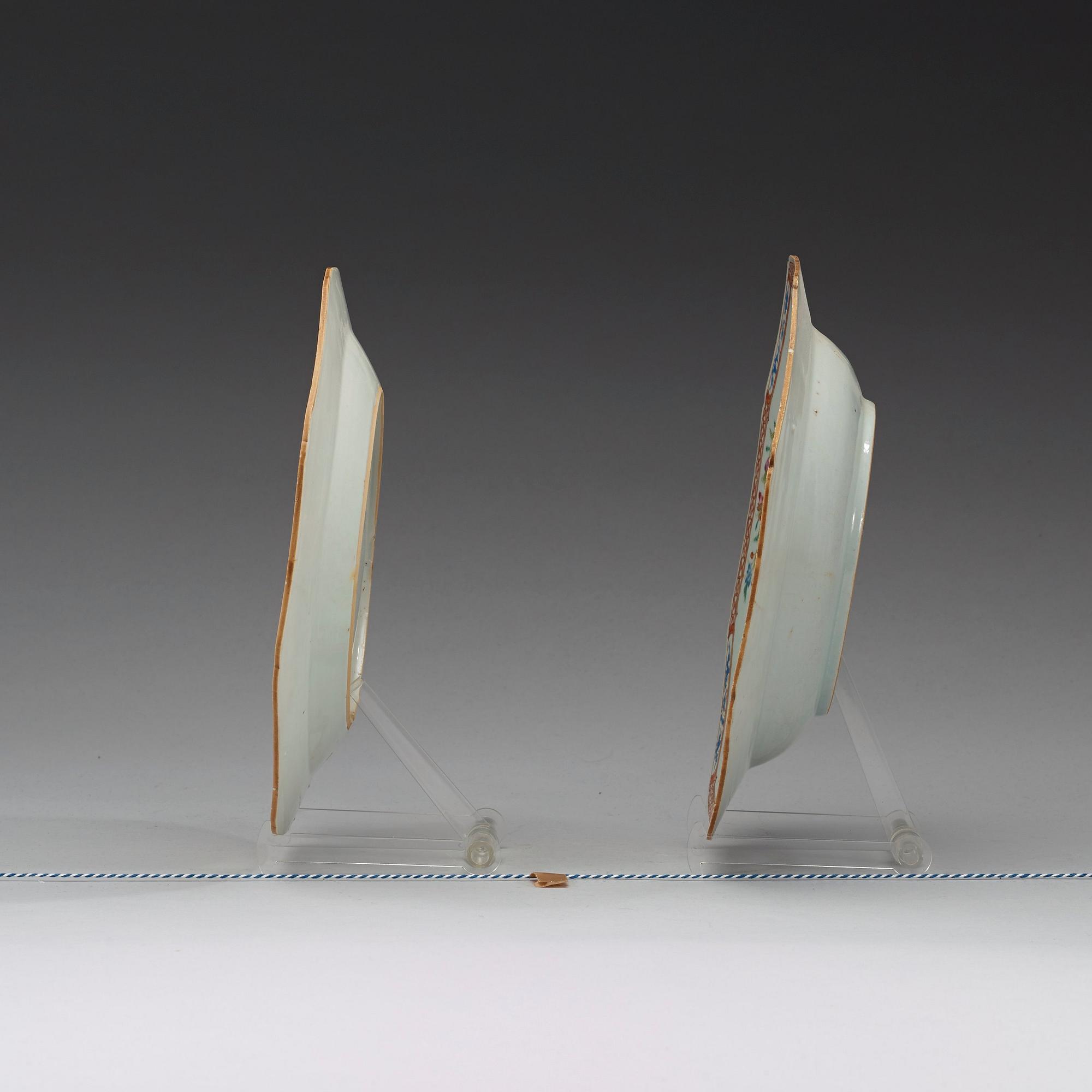 A set of four (2+2) 'double peacock' dishes, Qing dynasty, Qianlong (1736-95).