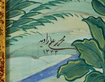 MOHAMMAD ALI ZAVIEH, gouache, signerad o daterad Isfahan 1333 (1954).