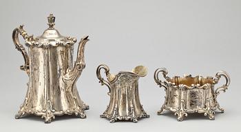 KAFFESERVIS, 3 delar, silver, gotisk stil.Christian Hammer, Stockholm / Ateljé Guld & silver, C I Eng, Falu18-1900-tal.