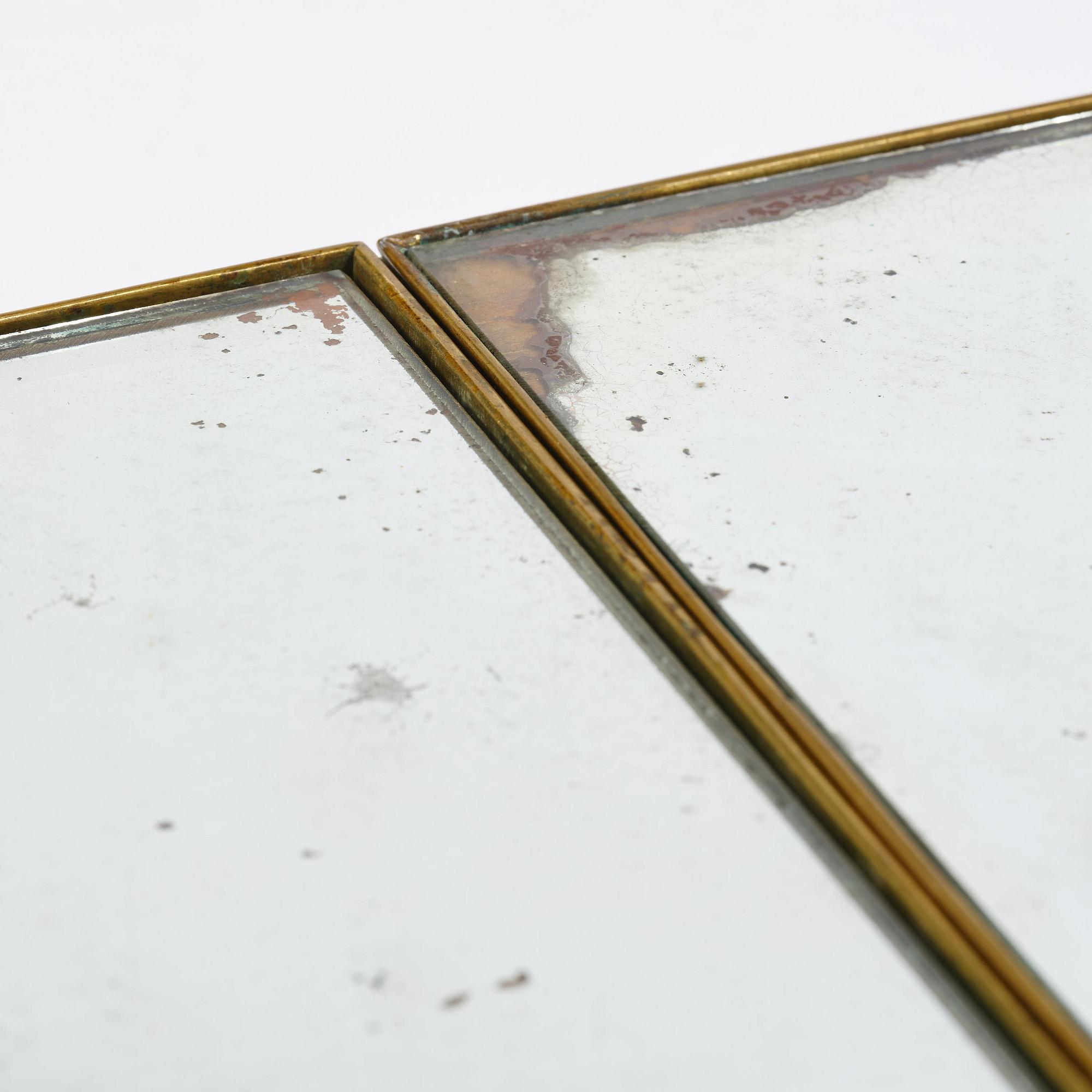 A Gustavian three-piece brass and glass surtout de table, Stockholm, later part 18th century.