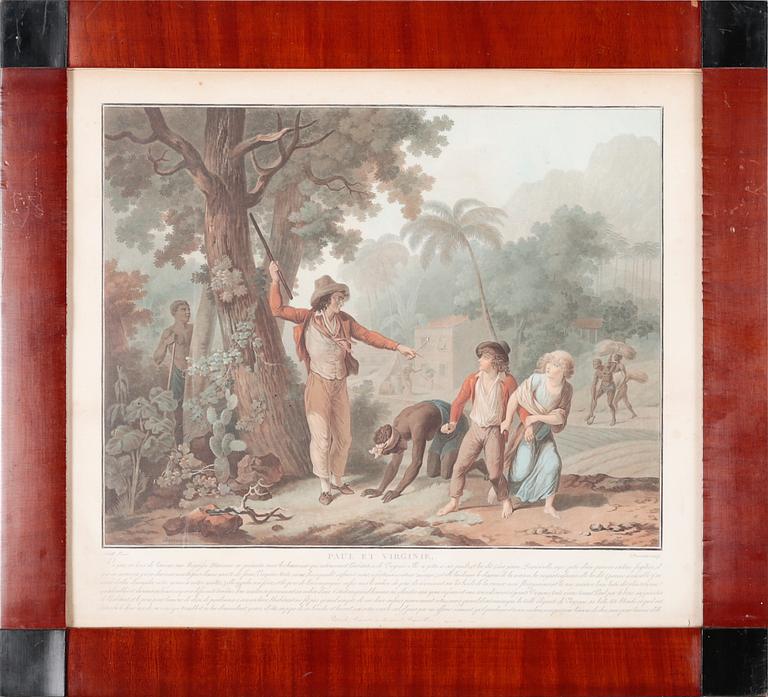 Six etchings in color by Charles-Melchior Descourtis after Jean-Frederic Schall, 18th or 19th century.