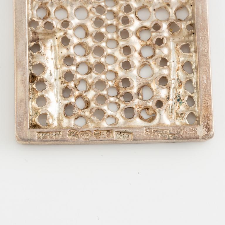 Lars Arby, a neck ring, two pendants and two pairs of earrings, silver, Gothenburg circa 1966, 1976, 1977 and 1980.