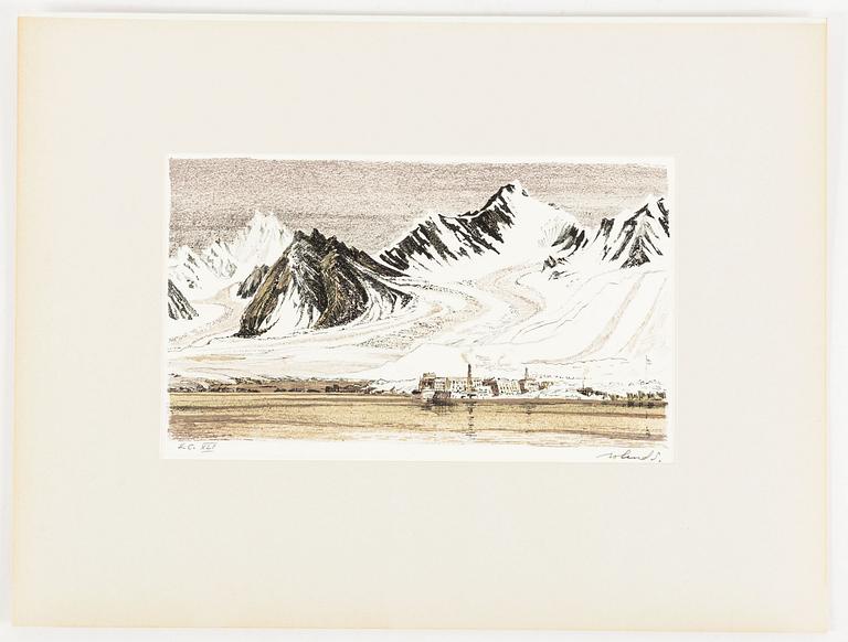 Roland Svensson, Arktiskt land” ( The Arctic ) portfolio with five lithographs, signed and numbered. 1958.