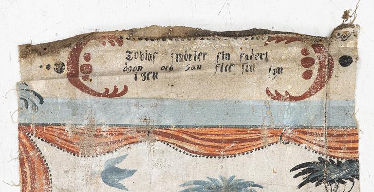 A nine-piece part folk art wall painting from Värmland, Sweden, late 18th century.