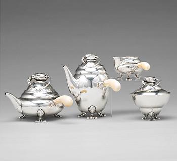 Georg Jensen, a four pieces of "Blossom" tea- and coffee set, Copenhagen 1918-1919, 830/1000 silver, design nr 2 and 100.