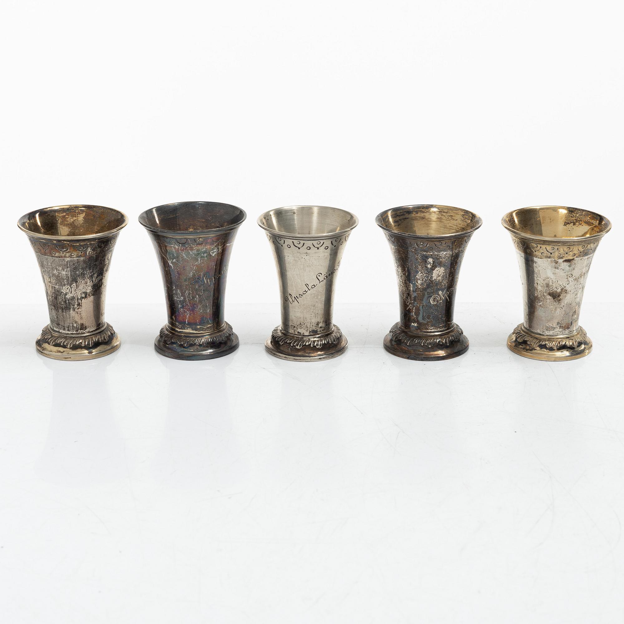 Ten Swedish silver beakers, mark of KG Markströms, Uppsala, some 1905.