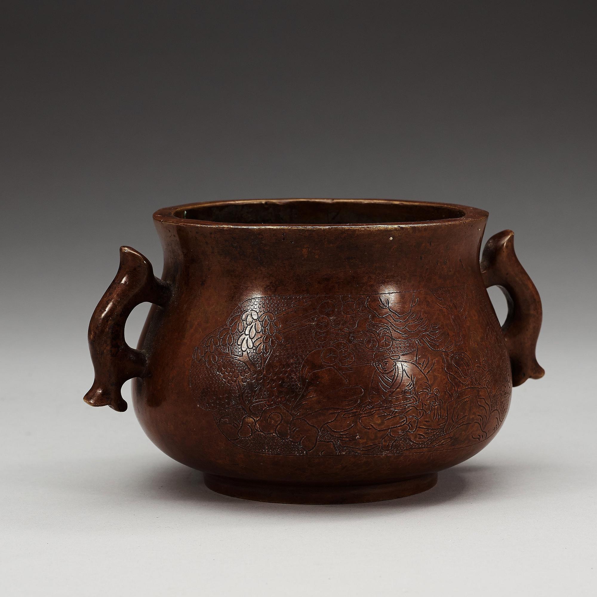 RÖKELSEKAR, brons. Qing dynastin, med Xuandes märke, 1700/1800-tal.