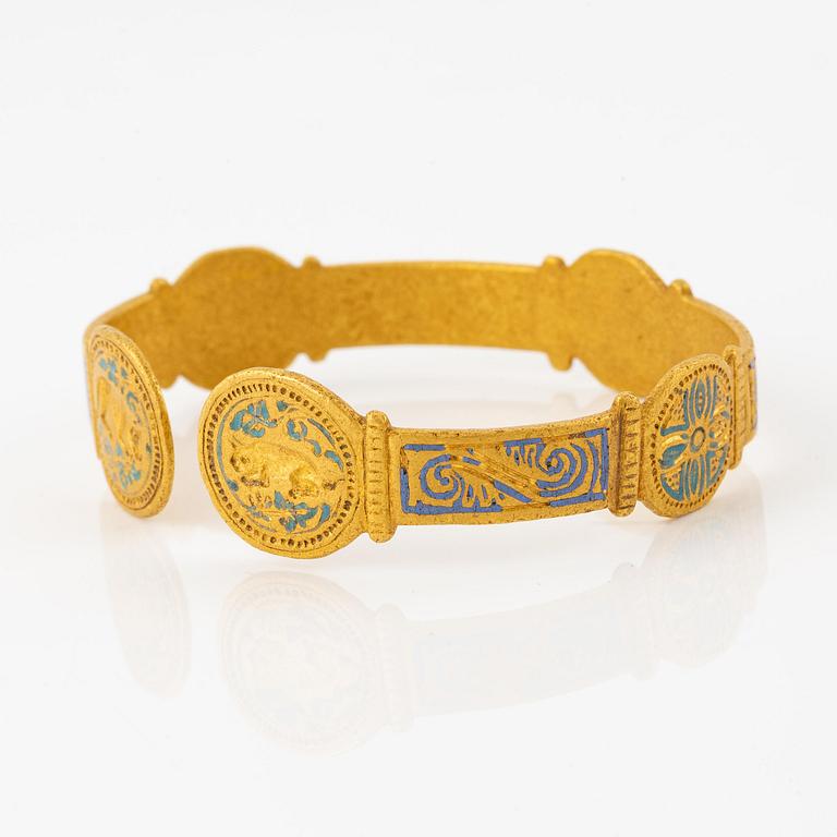 A presumably modern Byzantine-style gold and enamel bracelet.