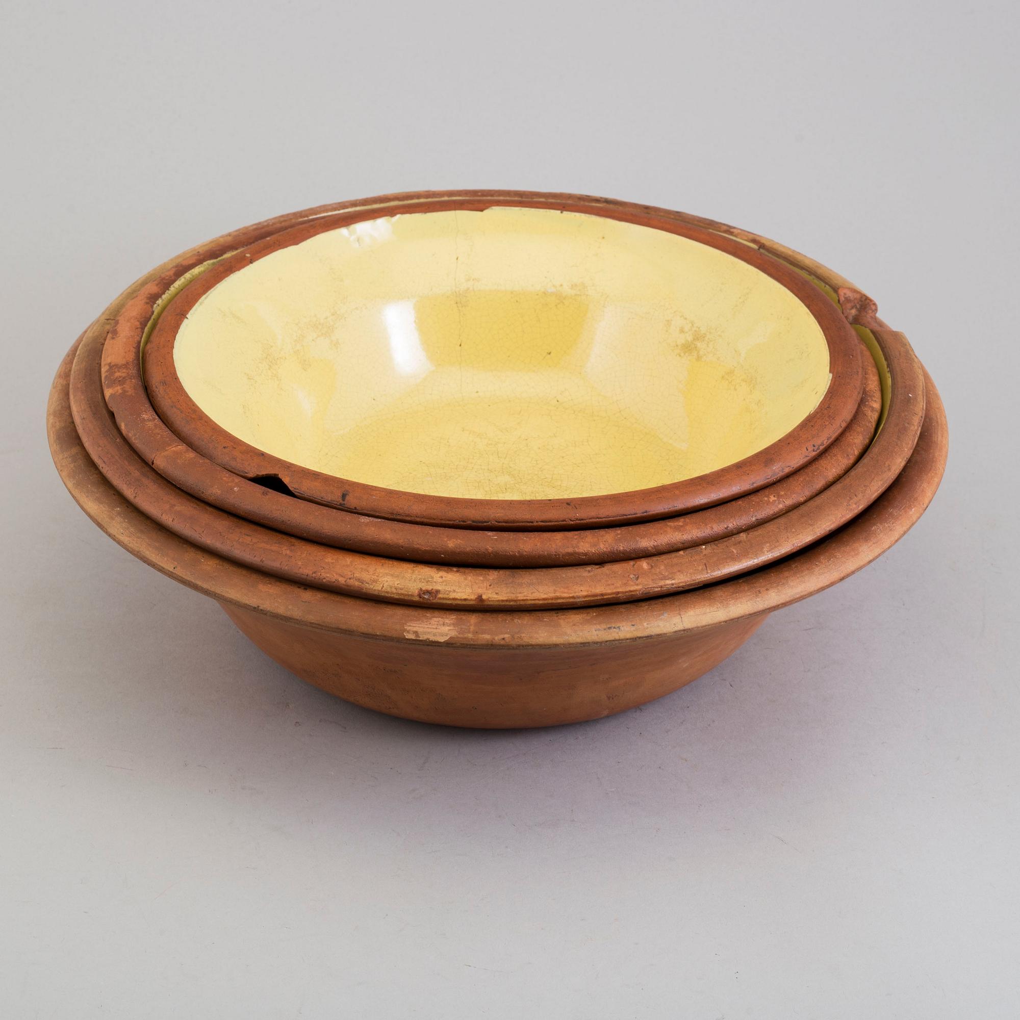Four partially glazed eartheware bowls, Gefle, 19th Century.