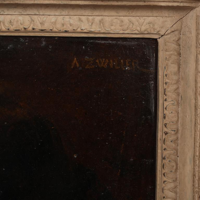 AUGUSTINE ZWILLER, olja på pannå, signerad.