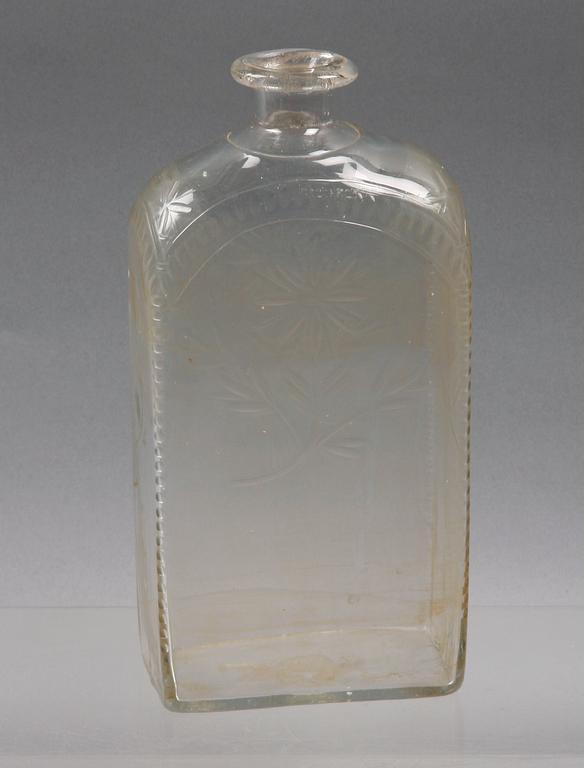 BRÄNNVINSFLASKA, glas, 1800-tal.