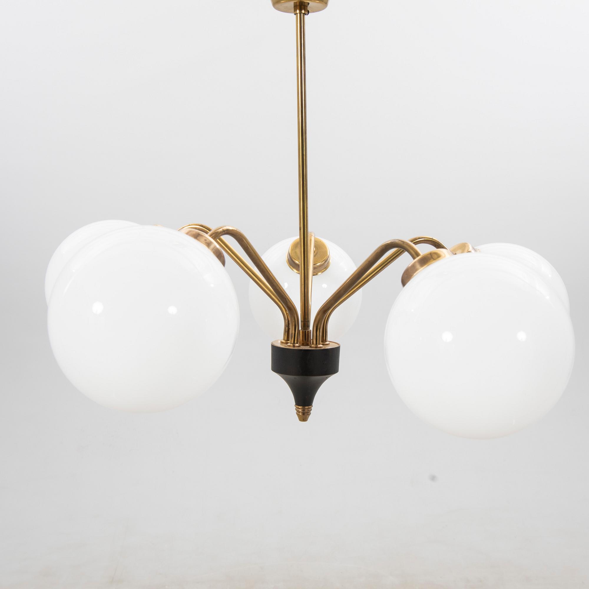 Ceiling lamp, 5-armed, mid-20th century.