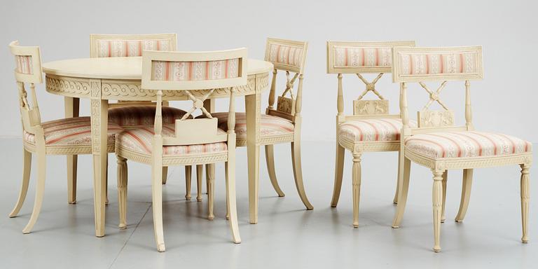 MATSALSGRUPP, 7 delar, gustaviansk stil, 1900-tal.