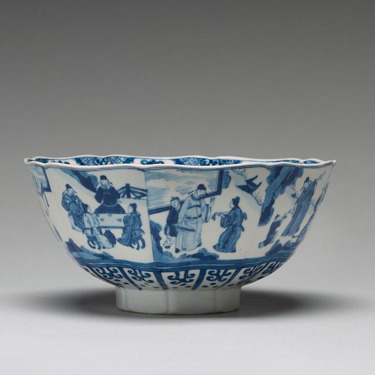 A blue and white bowl with immortals, Qing dynasty, Kangxi (1662-1722).