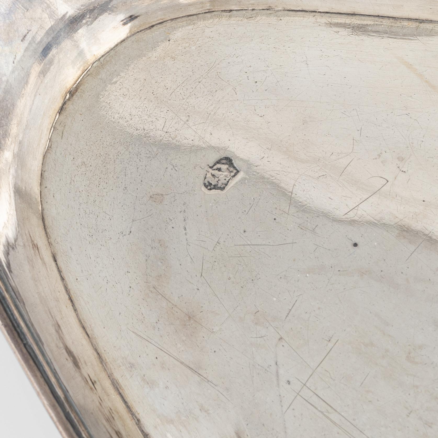 Bricka, silver, oidentifierade stämplar, 18-1900-tal.