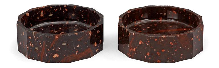 A pair of Swedish Empire 19th century porphyry salts.