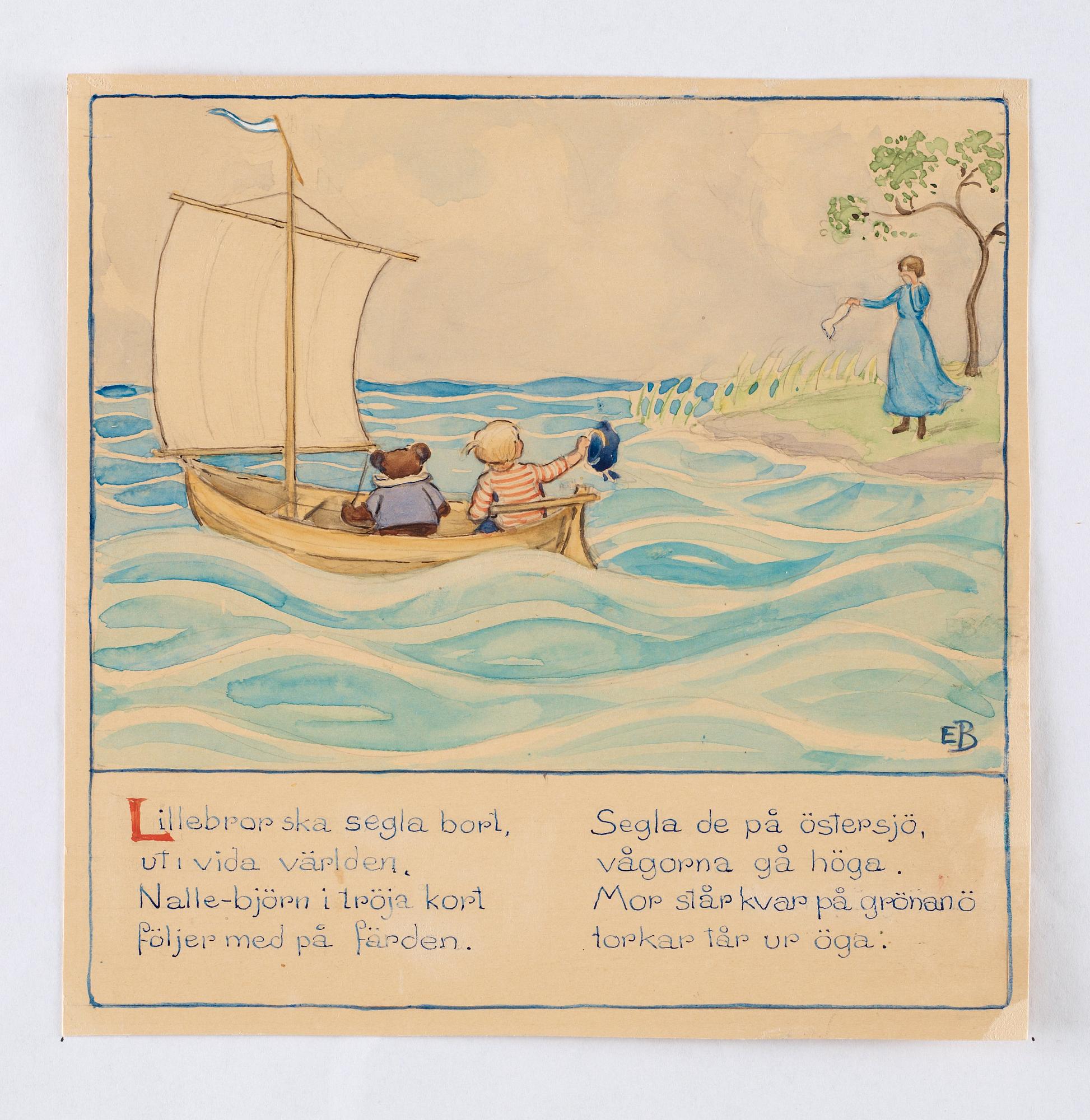 Elsa Beskow, "Lillebrors segelfärd. Bilderbok av Elsa Beskow. Med musik av Alice Tegnér".