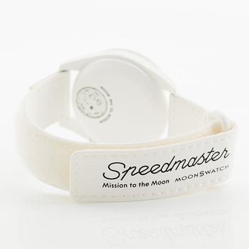 Omega/Swatch, MoonSwatch, "No Reserve", Mission to the MoonPhase, "Snoopy", kronograf, armbandsur, 42 mm.