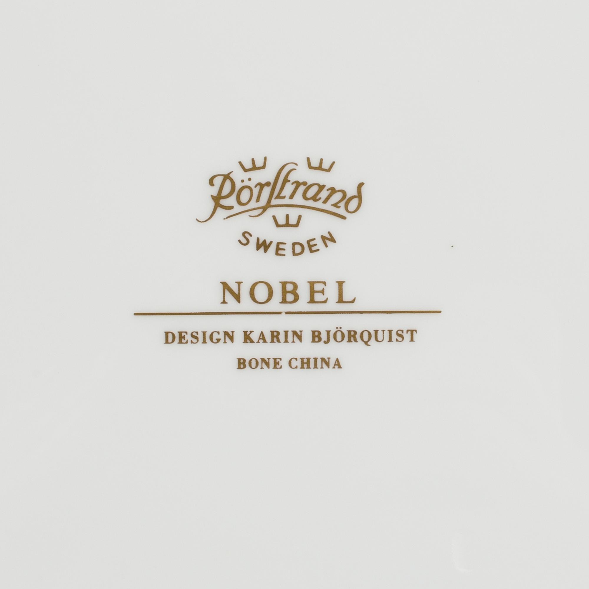 KARIN BJÖRQUIST, plates (14 [11+3] ), bone china, "Nobel Jubilee 1991"+"Nobel", Rörstrand/Gustavsberg.