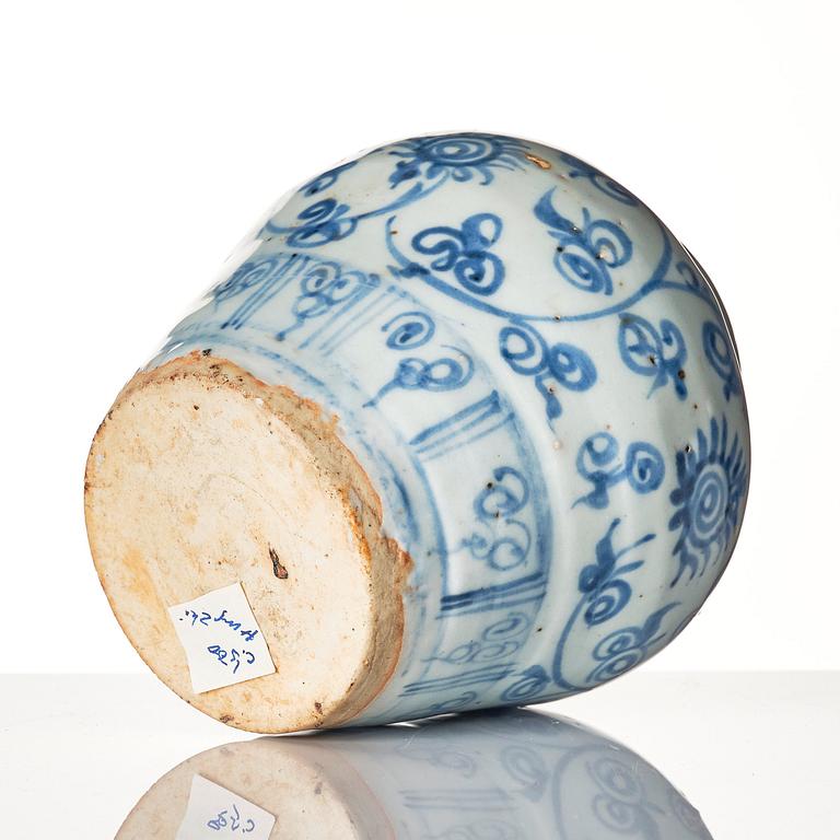 A small blue and white jar, Ming dynasty, circa 1500.