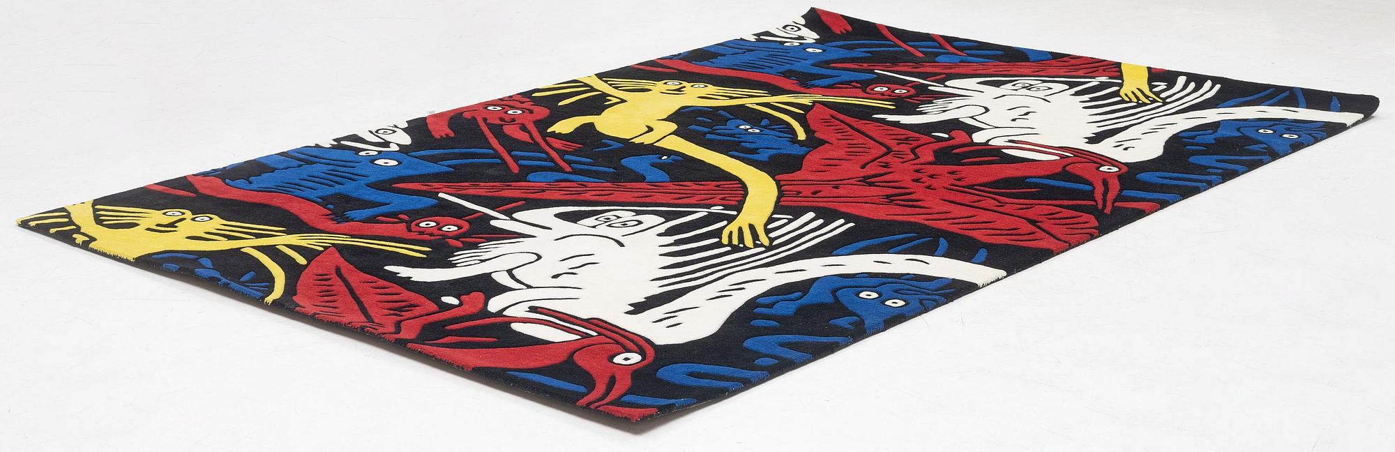 Carl Johan De Geer, matta, "Monster, Mondrian", handtuftad, ca 300 x 200 cm, signerad o numrerad.