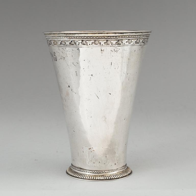 A Swedish 18th century parcel-gilt silver beaker, mark of Petter Lund, Stockholm 1723.