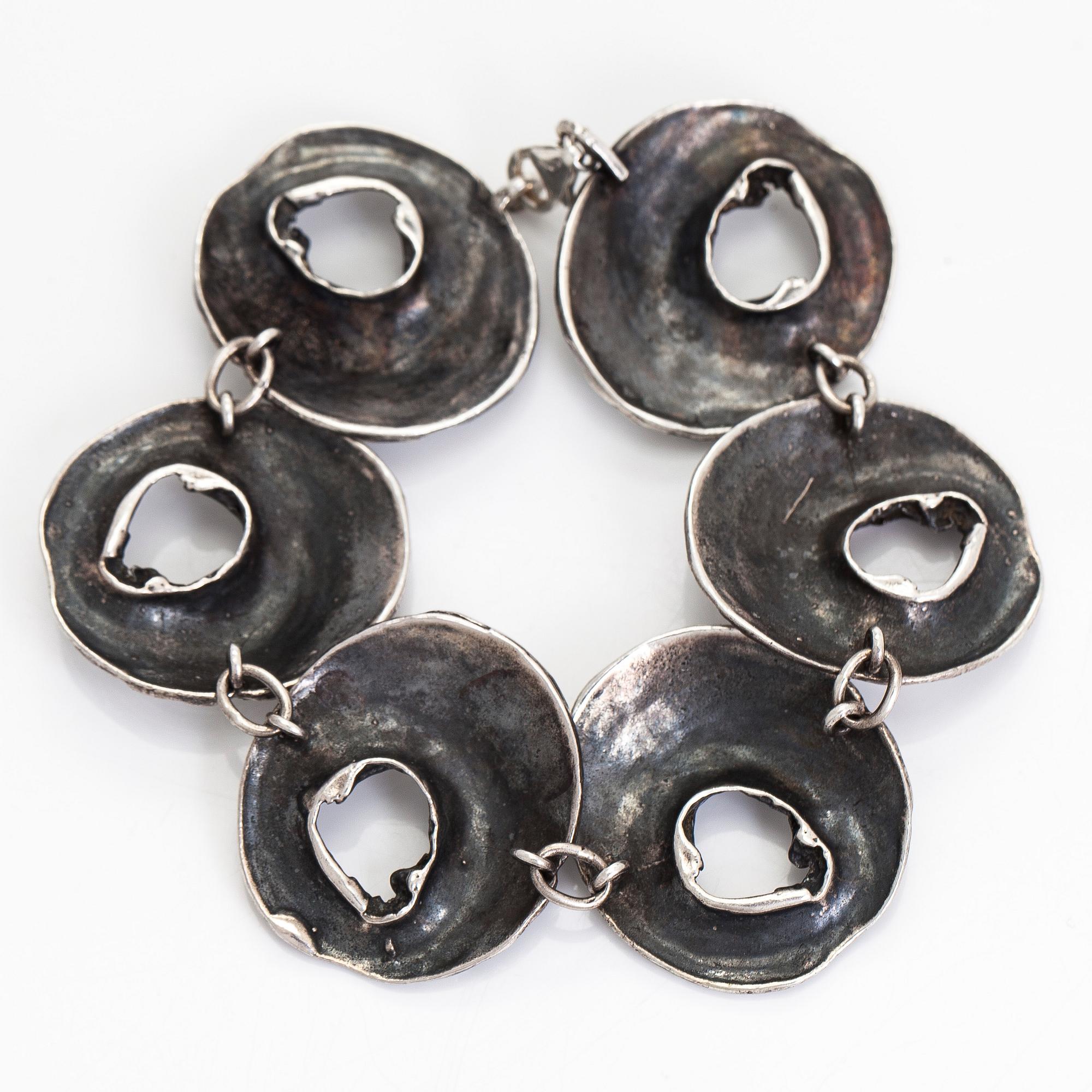 Helky Juvonen, armband och ring, silver, 1970-tal.