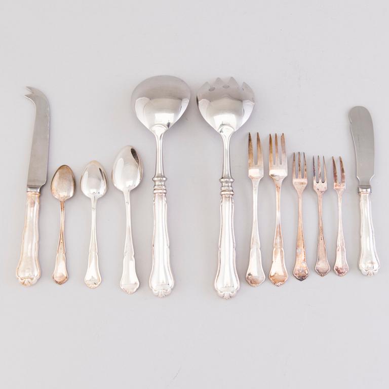 A 12-piece set of 'Chippendale' silver cutlery in wooden box, Kultakeskus, Hämeenlinna, Finland 1983.