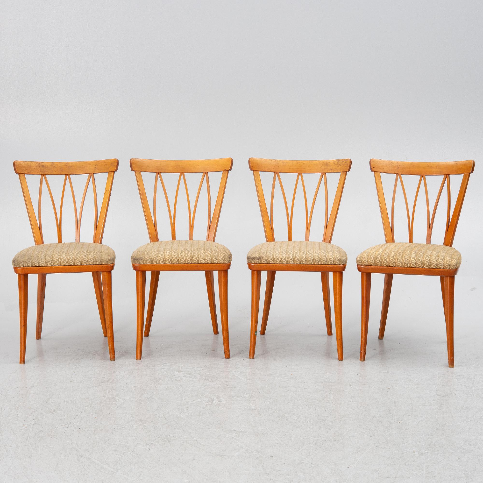 Carl Malmsten, stolar, 4 st, "Pyramid", Åfors Möbelfabrik, 1900-talets mitt.