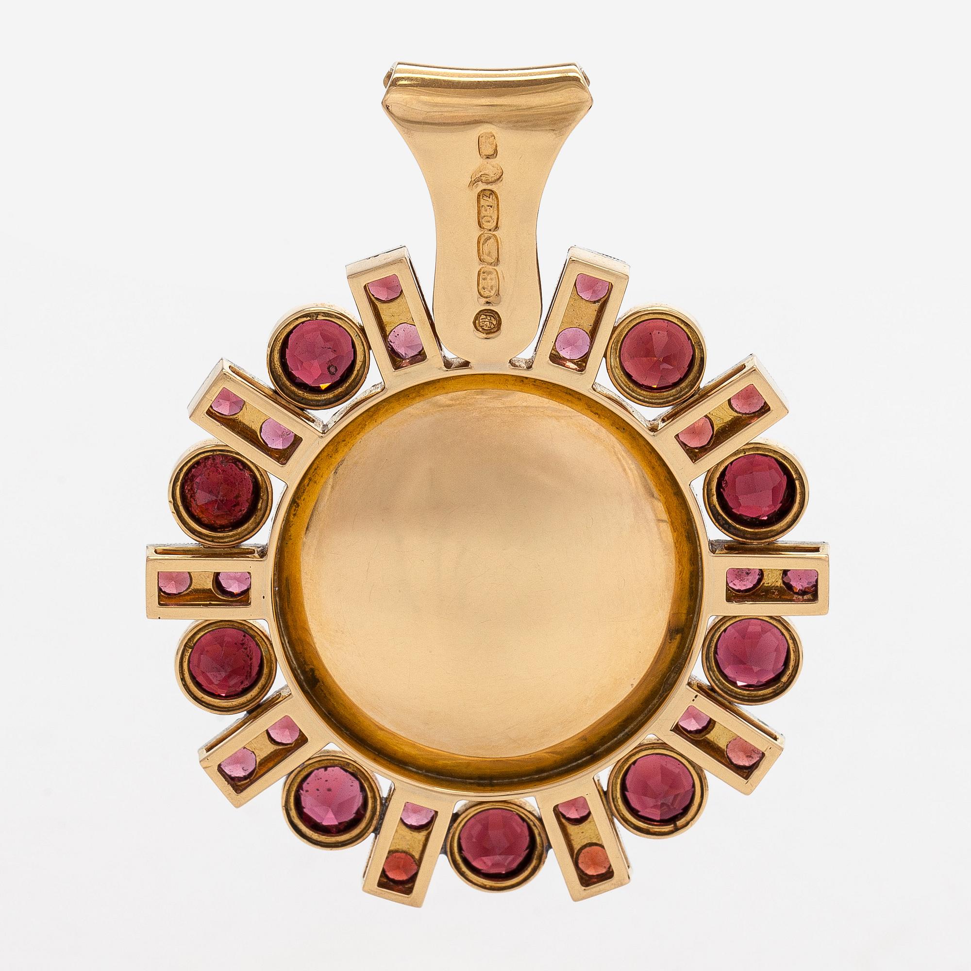Kalevala Koru, pendant, faceted garnets, 14K gold, Helsinki 1961.