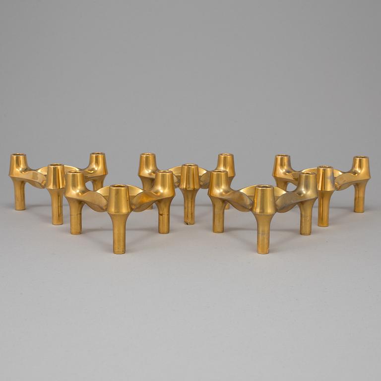 A set of five candelesticks by Ceasar Stoffi and Fritz Nagel, BMF Germany, 20th century.