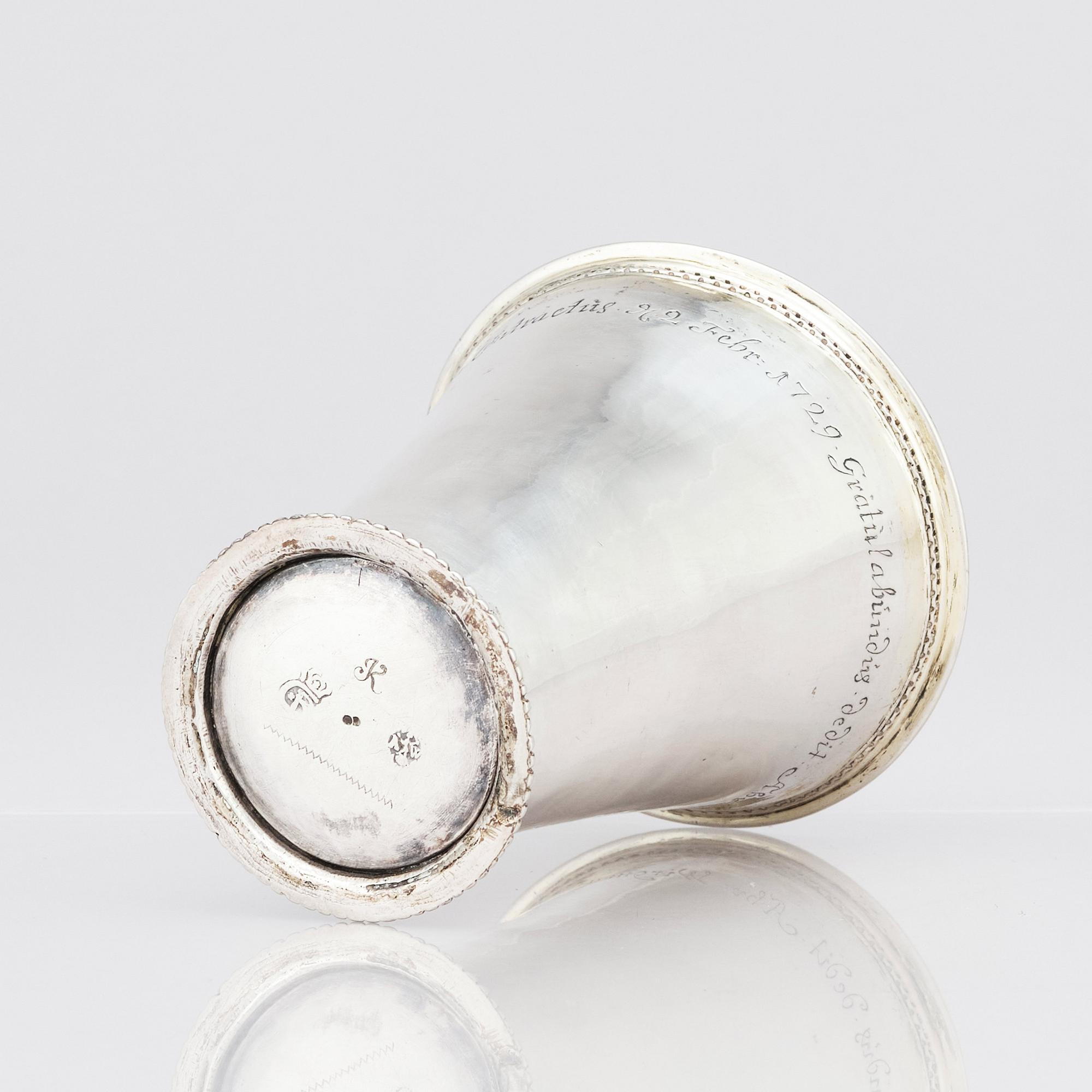 Abraham Wirgman, bägare, delvis förgyllt silver, Göteborg 1722.