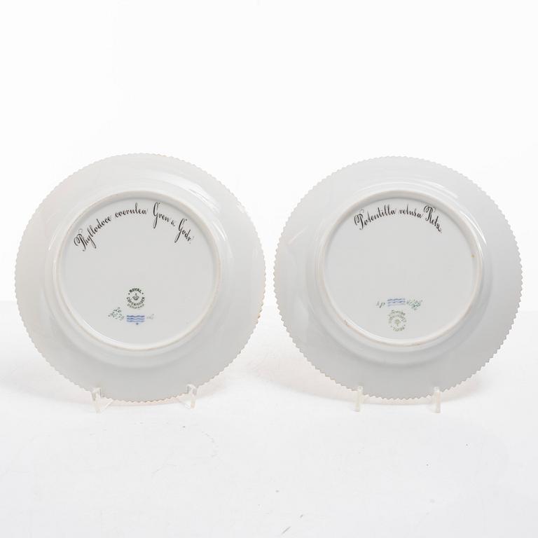 Assietter, fyra stycken samt små fat, två stycken, porslin. 'Flora Danica', Royal Copenhagen, Danmark, 1900-tal.