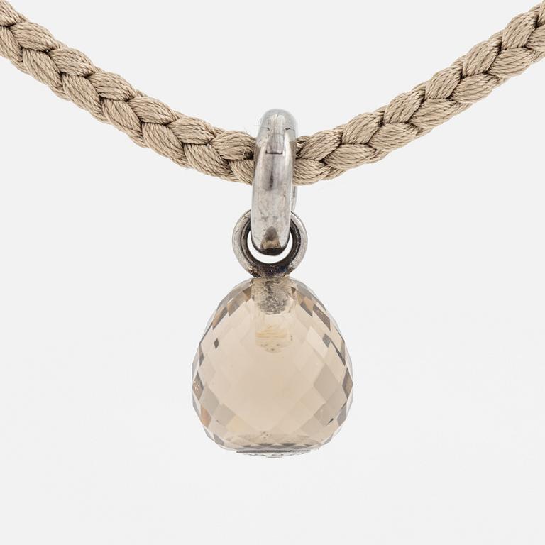 Ole Lynggaard,  "Sweet drop" pendant silver with smoky quartz, with textile band.
