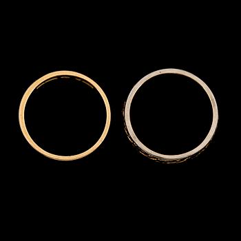 RINGAR, 2 st, 18K guld/vitguld, svenska stämplar, 1946 och 1966. Total vikt ca 11 g.