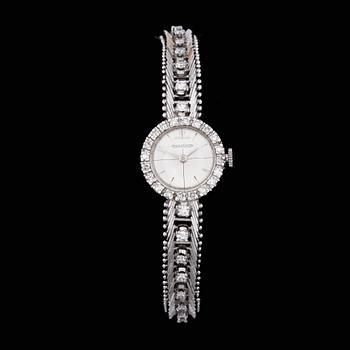 ARMBANDSUR, dam, Jaeger-LeCoultre, 18k vitguld med diamanter tot ca1,08ct. 1970-tal. Vikt ca28,8g.
