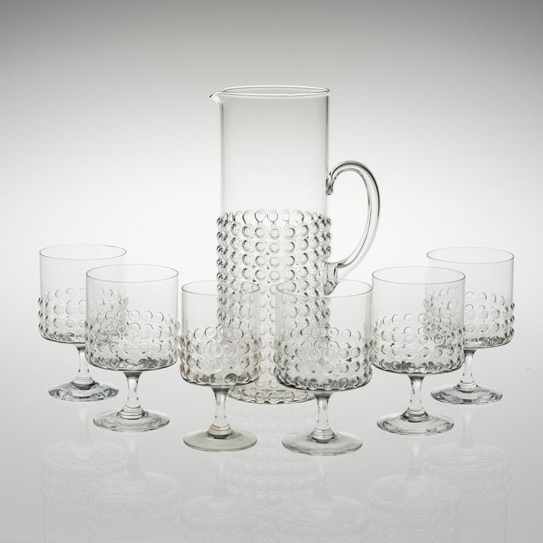 NANNY STILL, KANNA samt GLAS PÅ FOT, 5 + 1 ST, glas, "Grappo", Nanny Still, Riihimäen Lasi.