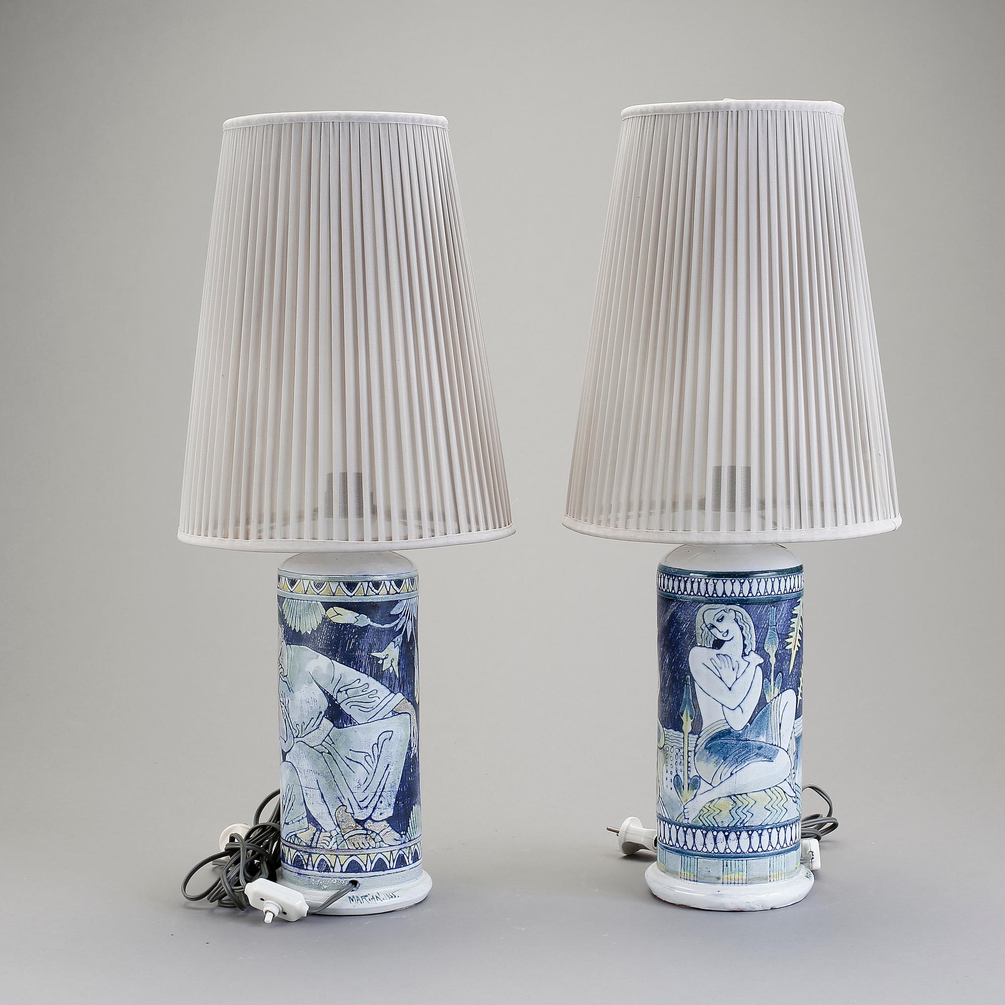 BORDSLAMPOR, 2 stycken, keramik, Marian Zawadsky, Tilgman 1955.