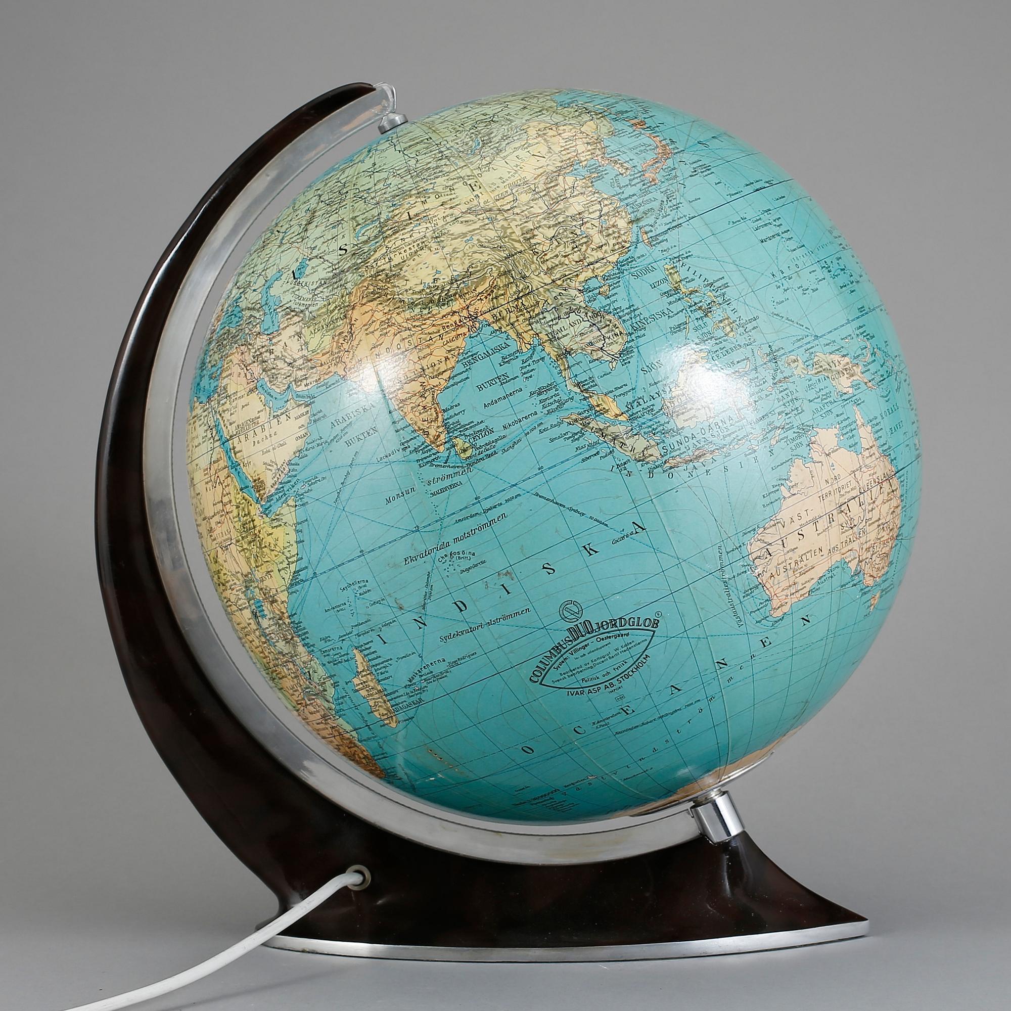 JORDGLOB, Columbus Duo Jordglob. Import av Ivar Asp AB, Stockholm. 1900-talets mitt.