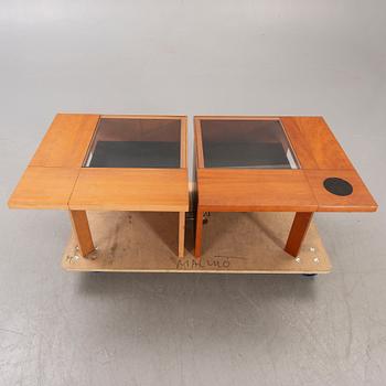 A pair of late 20th century cherry wood side tables.