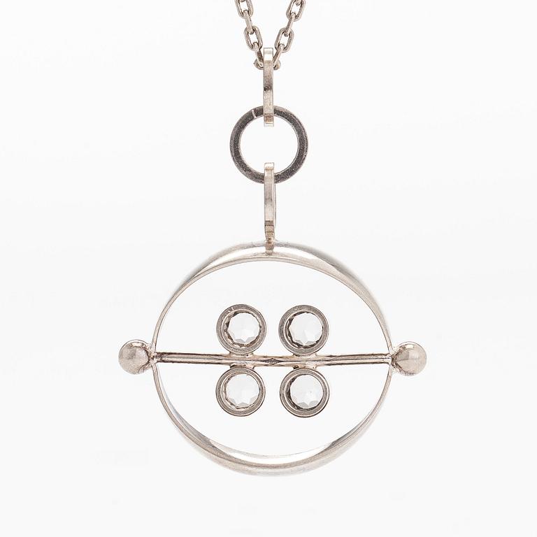 Elis Kauppi,  A silver and rock crystal pendant for Kupittaan Kulta, Turku 1966 with chain.