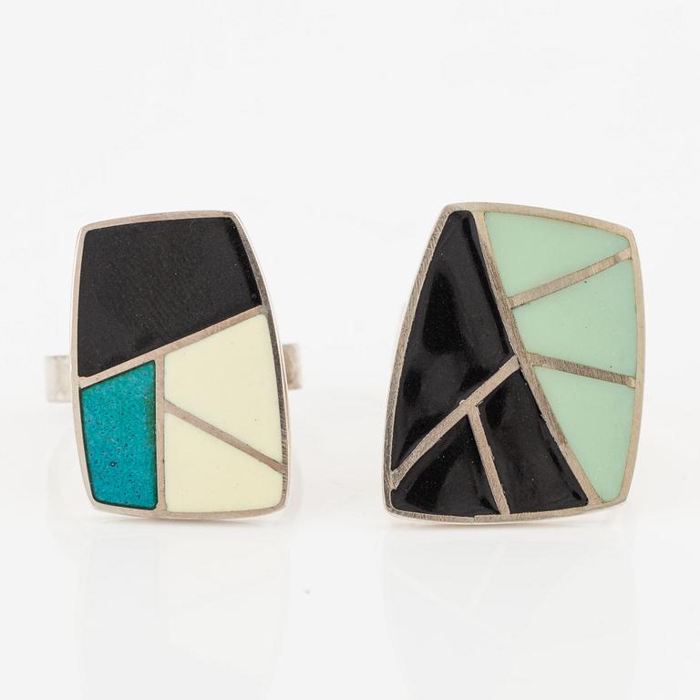 Anne Léger, rings, 2 pcs, silver and enamel, Norway.